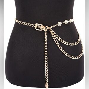 Gold or Silver Metal Rhinestone Chain Statement Belt